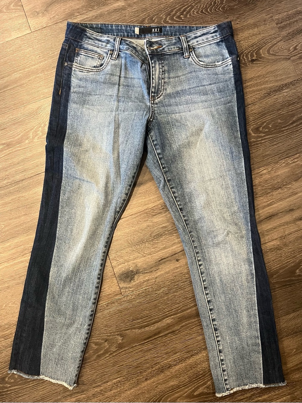 Kut from the Kloth Two-Tone Side-Stripe Ankle Straight Leg Jeans